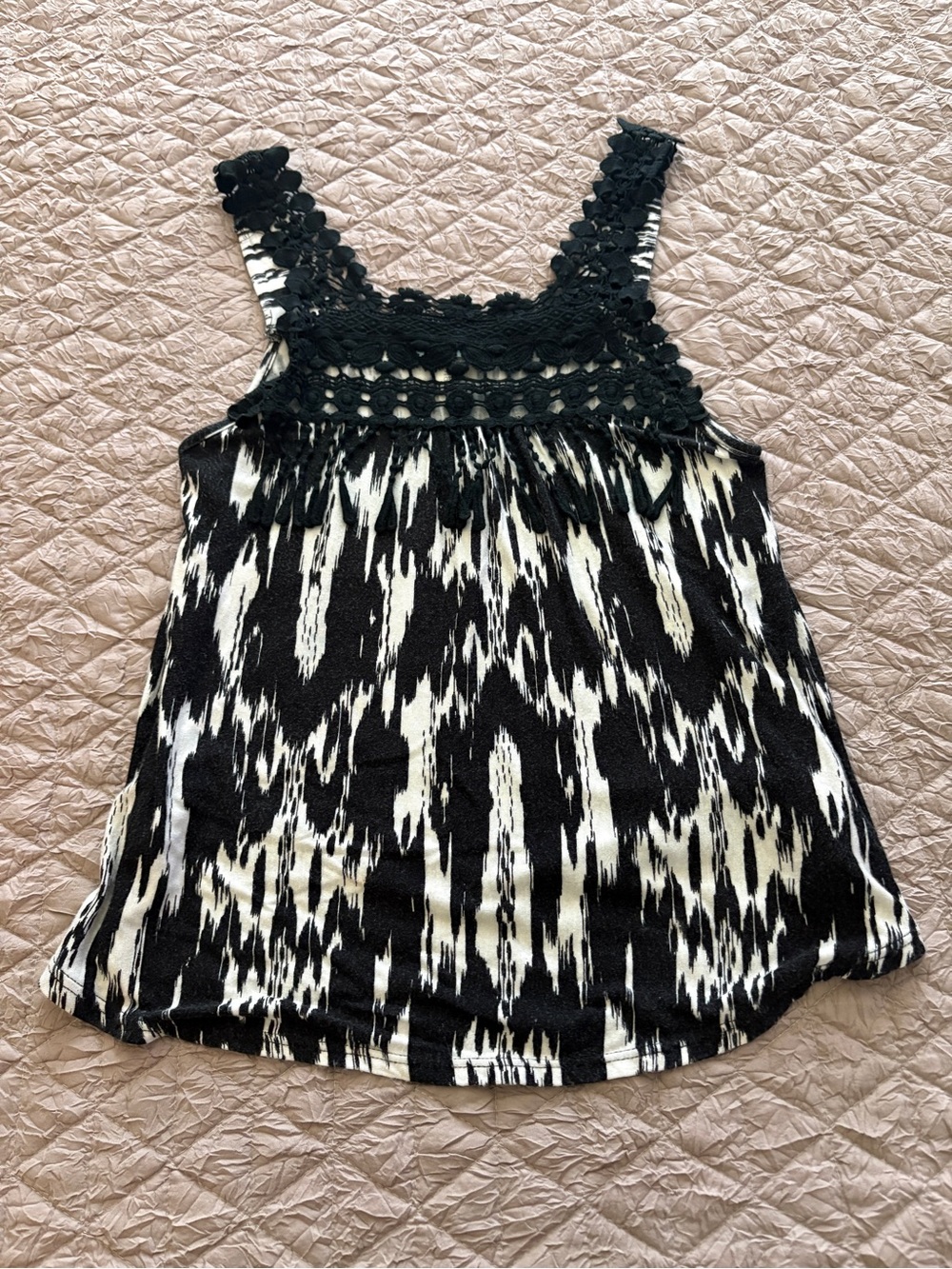 Black and White Crochet Yoke Sleeveless Top